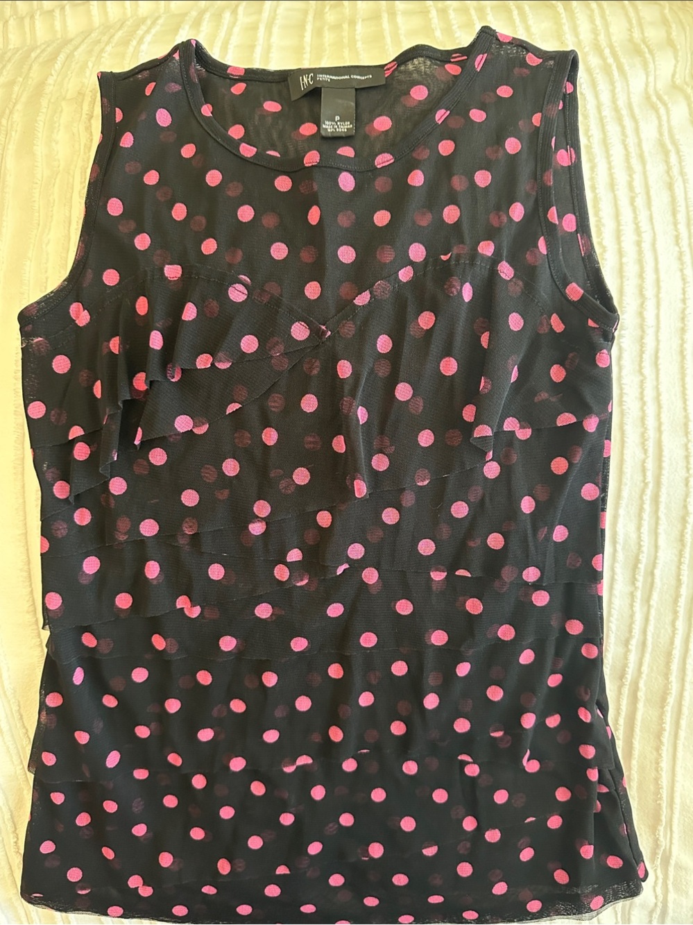 INC International Concepts Black Tank Top with Pink Polka Dots
